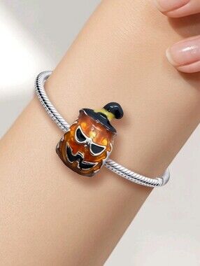 Jack O' Lantern 3D Bracelet Charm Pumpkin Head Halloween Fall Orange Enamel NEW